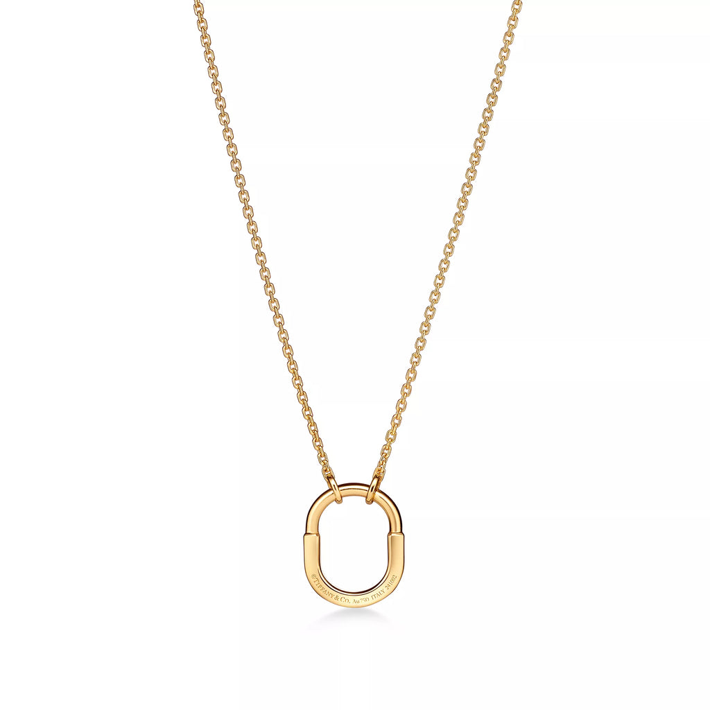 Tiffany Lock Gold Pendant Necklace—Oval Padlock and Chain Design