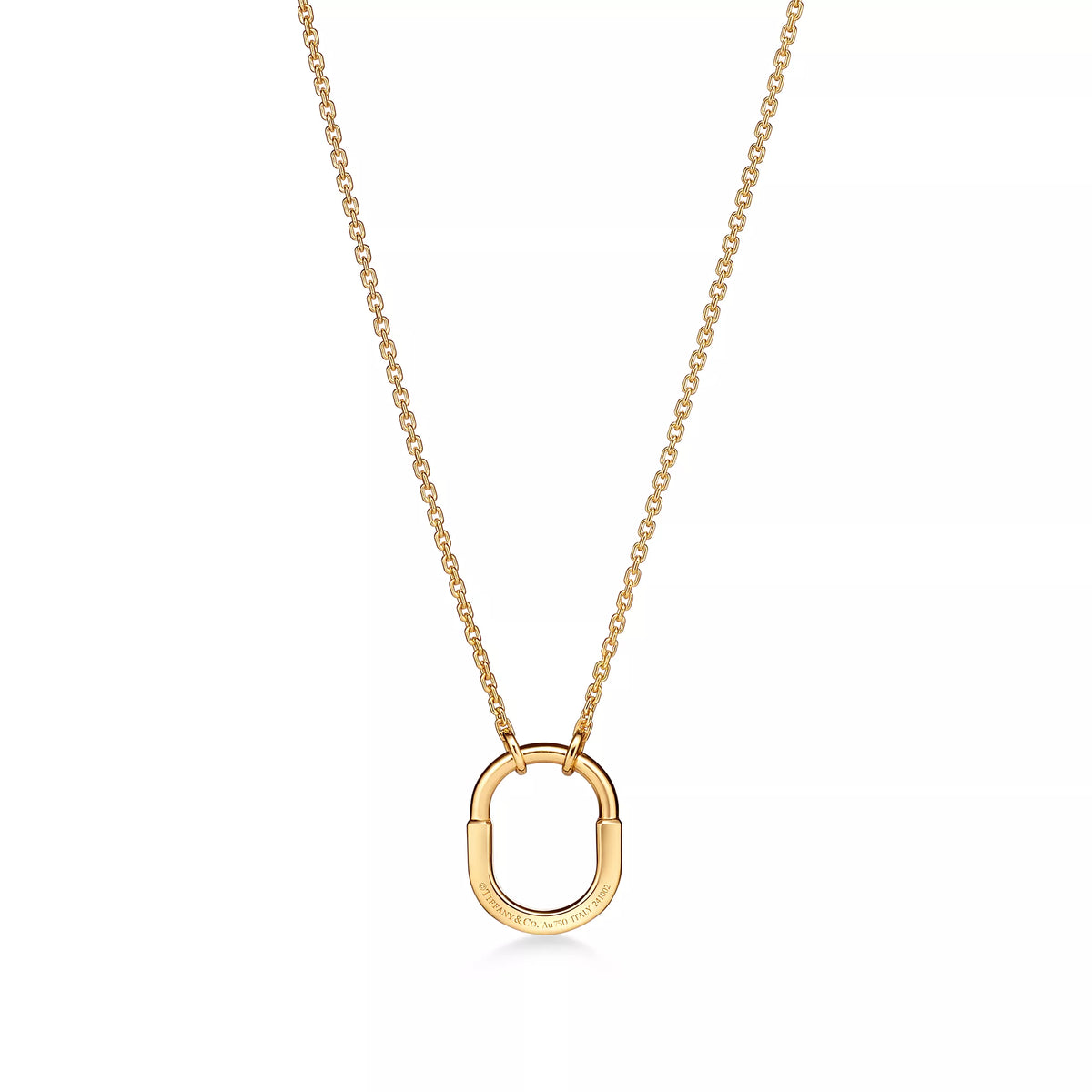 Tiffany Lock Gold Pendant Necklace—Oval Padlock and Chain Design