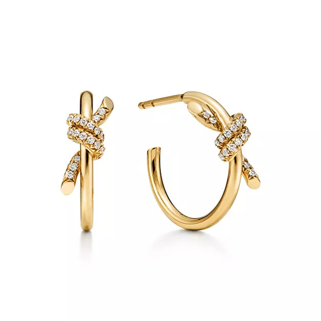 Tiffany & Co. Knot Collection Gold Hoop Earrings | Luxurious Knot Collection Round Stud Earrings — Women's Fine Jewelry