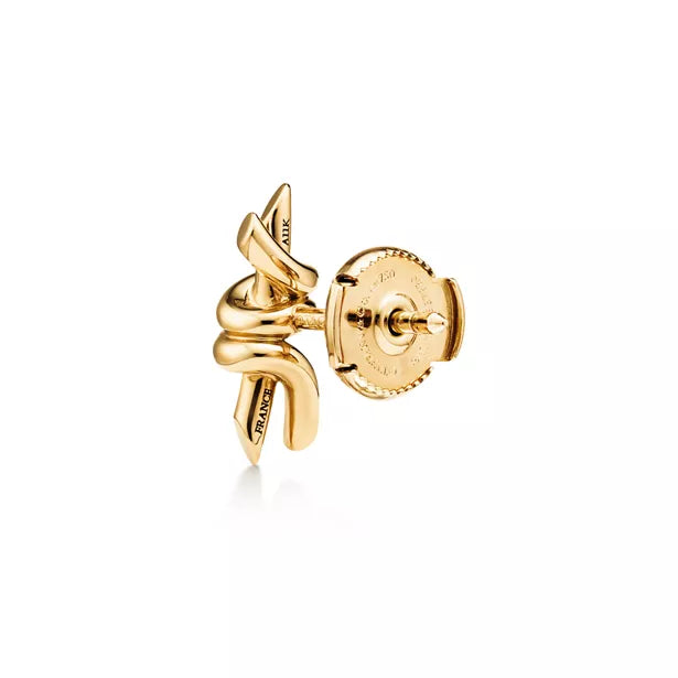 Tiffany Knot Small Gold Earrings—Hand-polished stud earrings featuring the signature organic knot design | Minimalist luxury gold jewelry