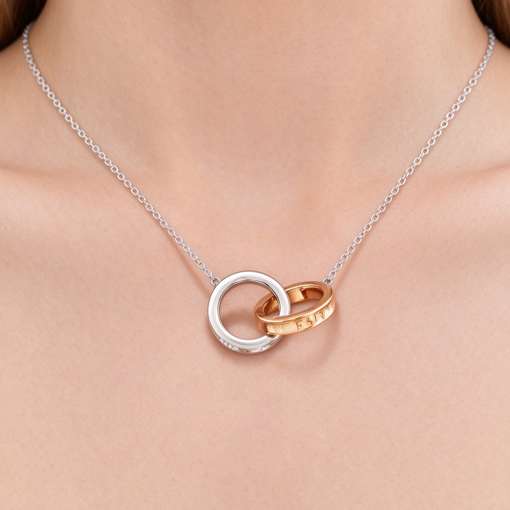 Tiffany & Co. Tiffany 1837 Gold Interlocking Circle Necklace — Two-Tone Double-Ring Pendant