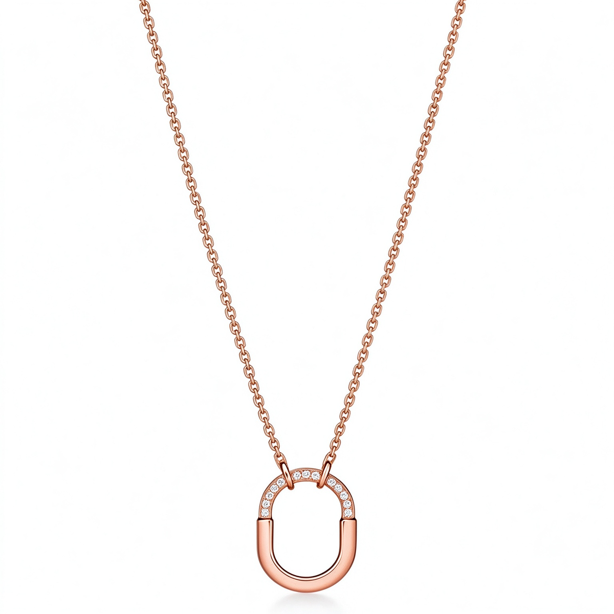 Tiffany Lock Gold Pendant Necklace—Oval Padlock and Chain Design