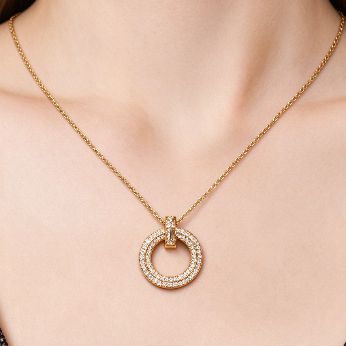 Tiffany & Co. Tiffany T Wire Circle Yellow Gold Pendant Necklace
