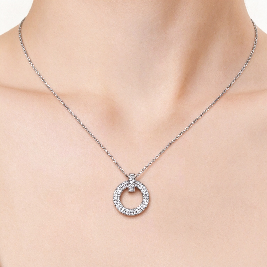T1 Series Iconic Round Pendant Necklace in White Gold – Luxury Jewelry