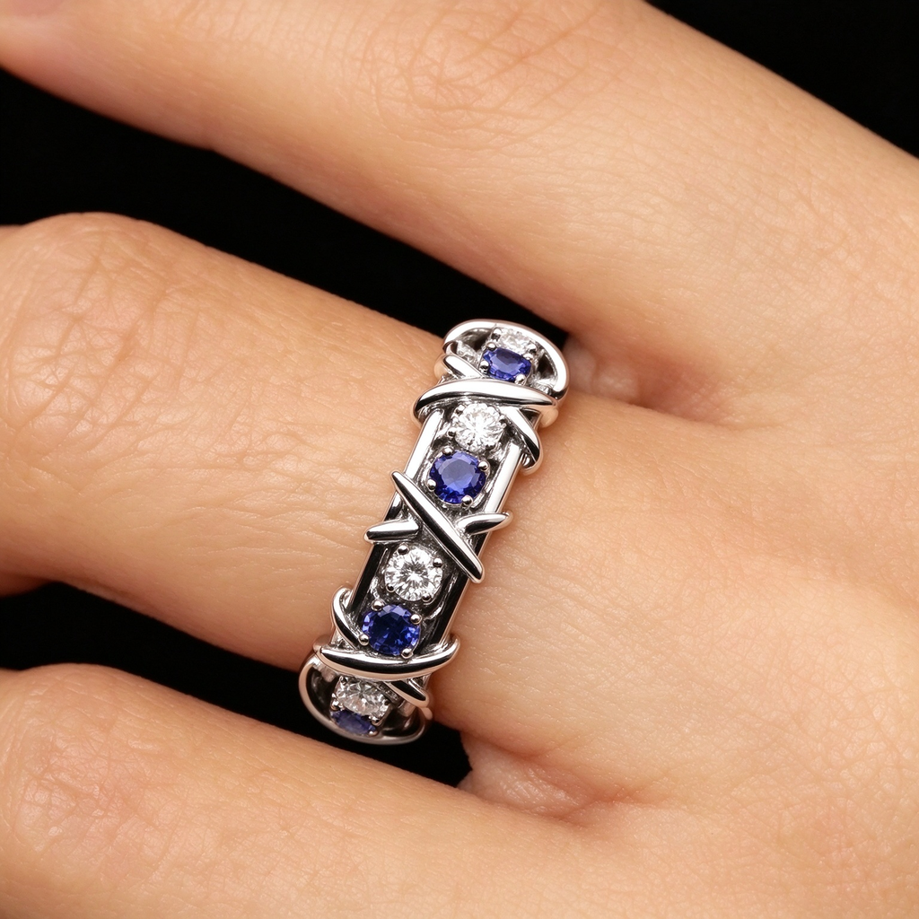 Tiffany Schlumberger Ring—Platinum X-motif prong setting