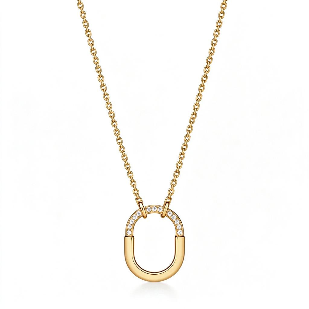 Tiffany Lock Gold Pendant Necklace—Oval Padlock and Chain Design