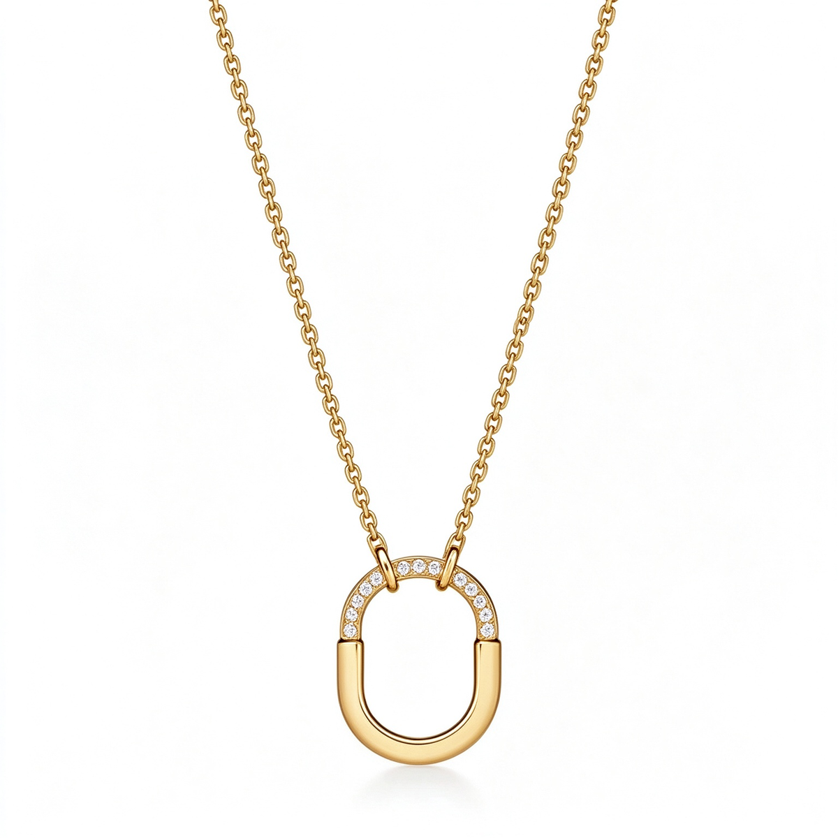Tiffany Lock Gold Pendant Necklace—Oval Padlock and Chain Design