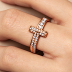 Tiffany T Wire Ring — Rose Gold Double T Staggered Open Ring
