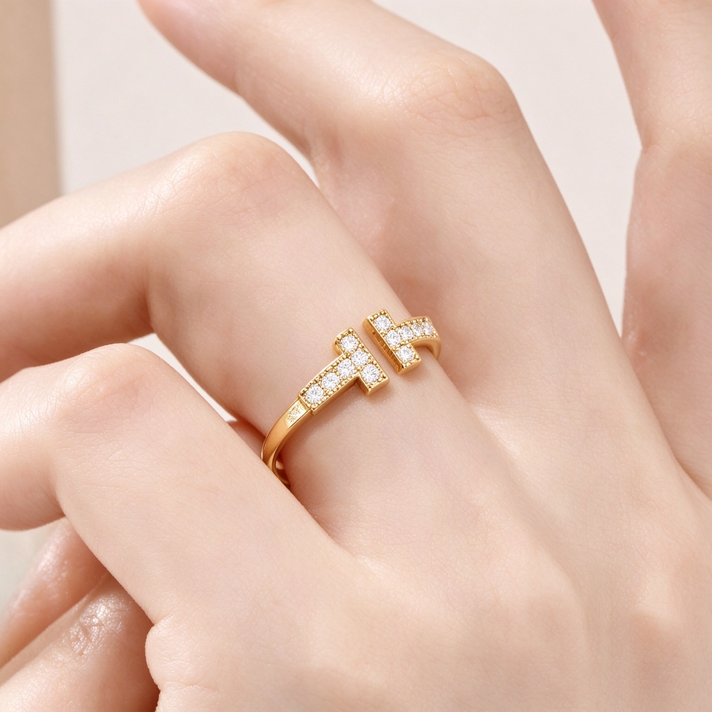 Tiffany T Wire Ring — Yellow Gold Double T Interlocking Open Ring