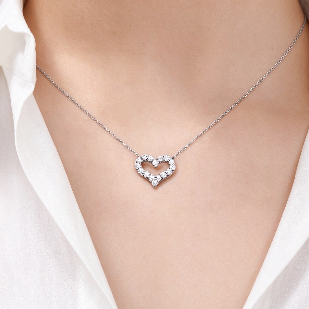 Tiffany Elsa Peretti Open Heart Pendant Necklace in Platinum