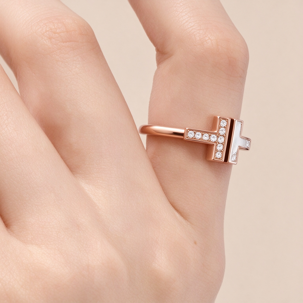 Tiffany T Wire Rose Gold Ring—Double T Open Ring