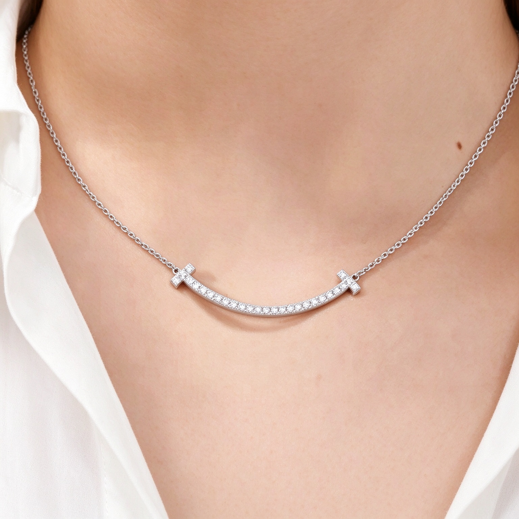Tiffany T Smile Gold Pendant Necklace—Classic Curved Design